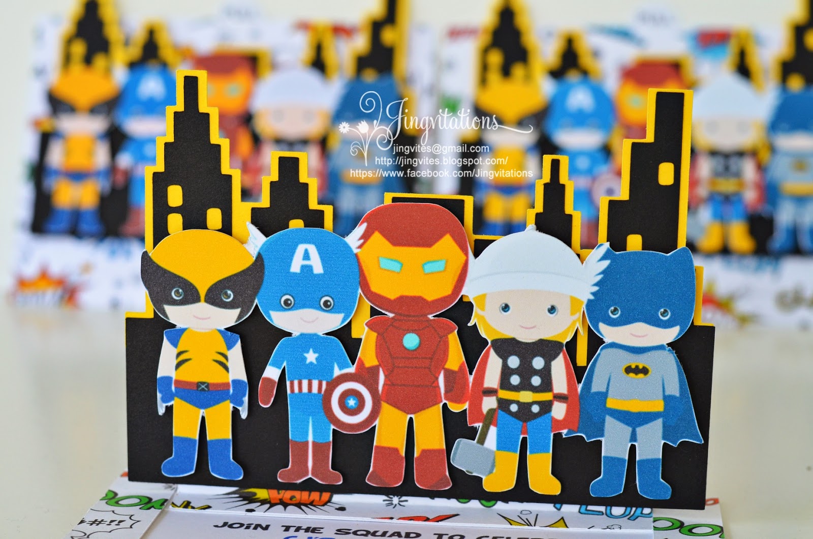 Superhero Invitations: Ironman, Capt America, Thor, Wolverine, Batman 