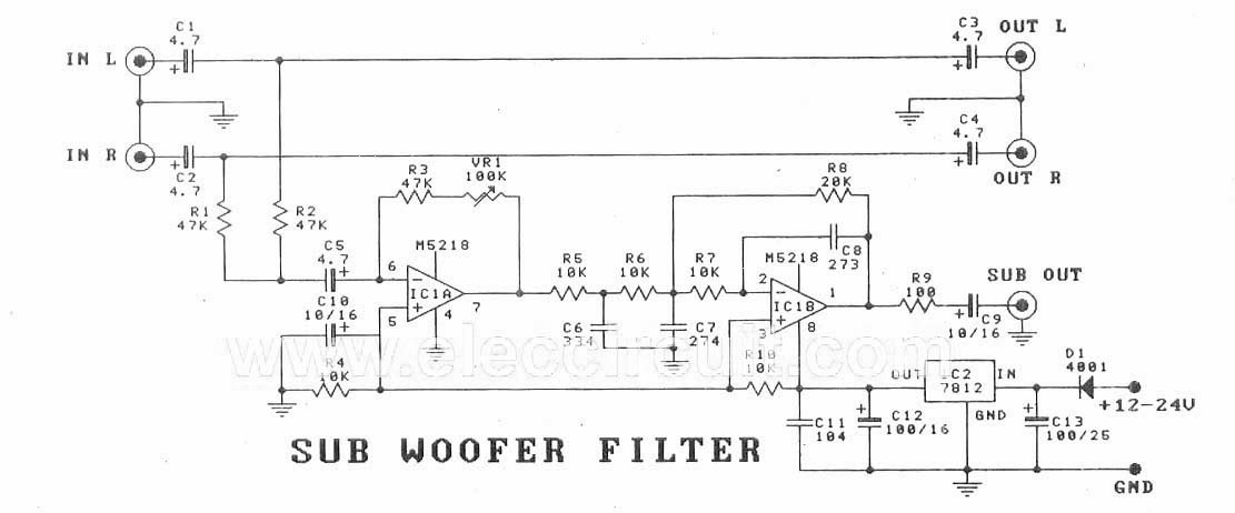 Cheap car subwoofer filter circuit | Collection Schematic