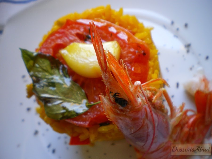 Arroz a la albahaca con gambones