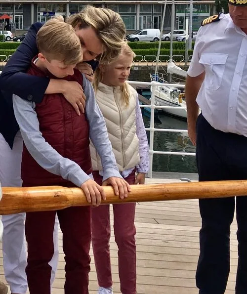 King Philippe, Queen Mathilde, Crown Princess Elisabeth, Princess Eleonore, Prince Emmanuel and Prince Gabriel visited the Mercator sailing ship