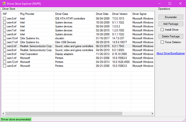 Управление, список, добавление и удаление драйверов устройств с помощью DriverStore Explorer