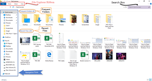 File Explorer - คุณลักษณะและทางลัด