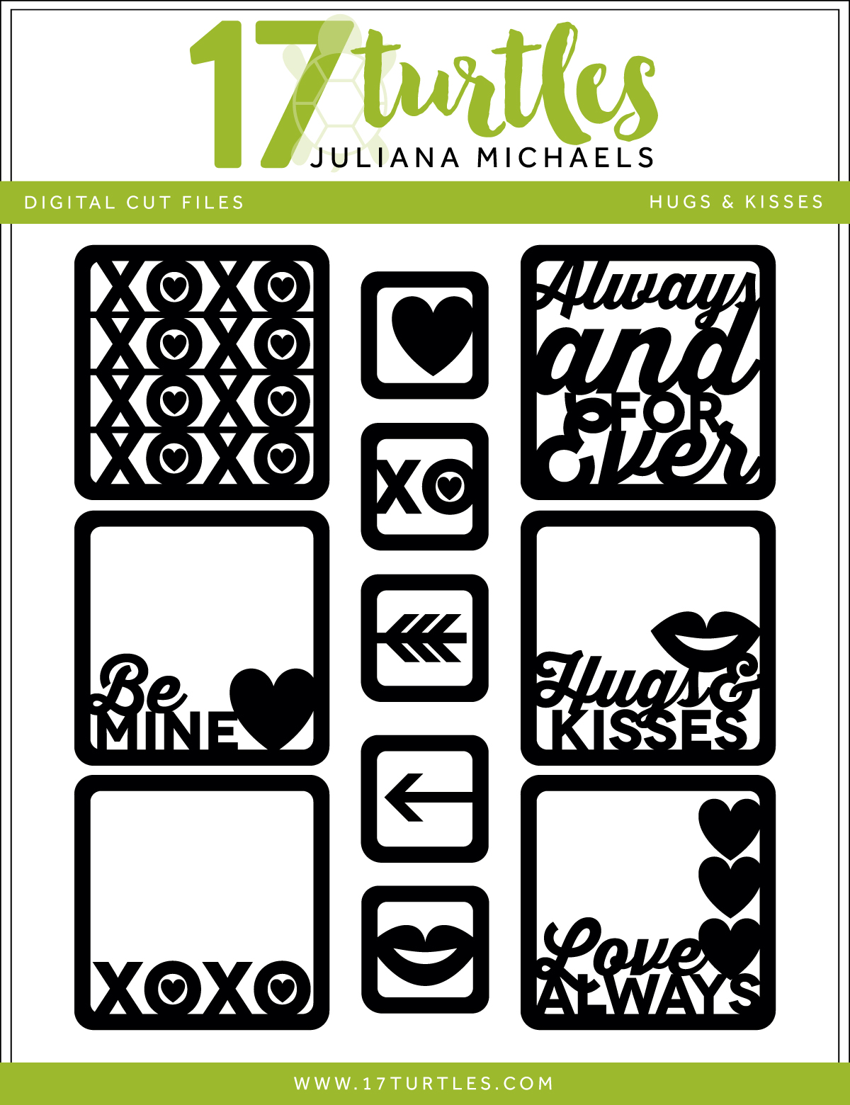 Hugs & Kisses Valentine's Day Digital Cut File 17turtles Juliana Michaels