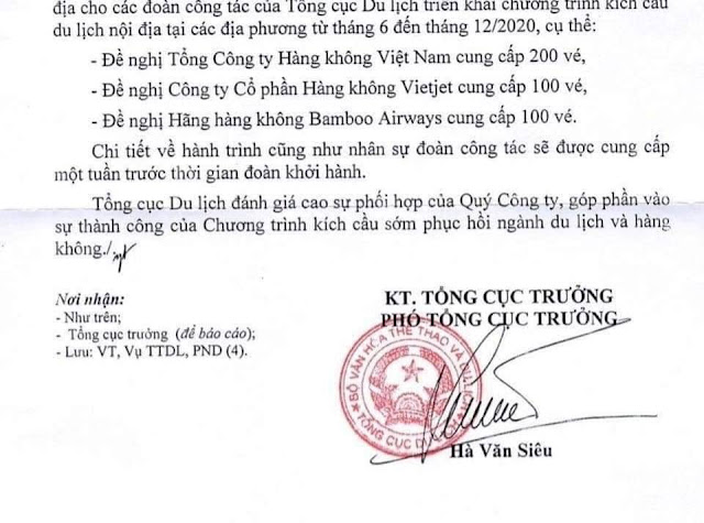 Ăn xin chứ kích cầu cái gì?, ông Hà Văn Siêu ký công vẵn xin 400 vé máy bay cho đoàn đi công tác