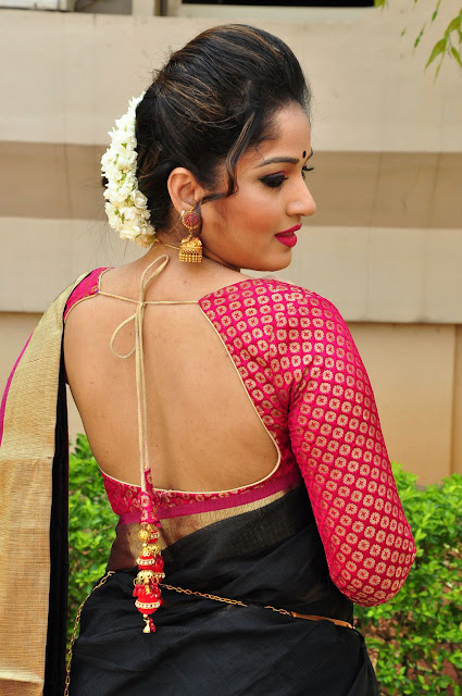 Beauty Galore HD : Thick Madhavi Latha Black Saree and Red Blouse Gorgeous