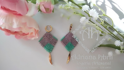 Pendientes en macramé, aros, aretes, Earrings, hoops, earrings in macramé by #AdrianaAbril