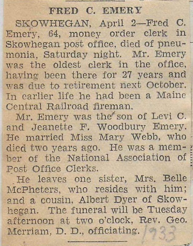 Heirlooms Reunited 1933 Obituary of Fred C. Emery (18681933) of