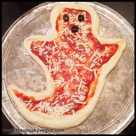 Vegan pizza that looks like a ghost