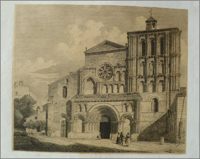 Eau forte de Leo Drouyn, Façade de l’église Sainte-Croix de Bordeaux avant sa restauration par Abadie