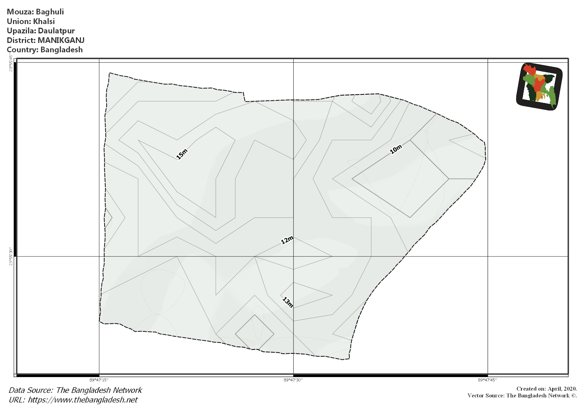 Map of Baghuli Mouza of Daulatpur Upazila, MANIKGANJ, Bangladesh.