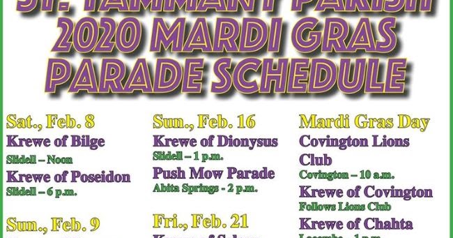 Mt. Hermon Web TV: St. Tammany Parish 2020 Mardi Gras Parade Schedule