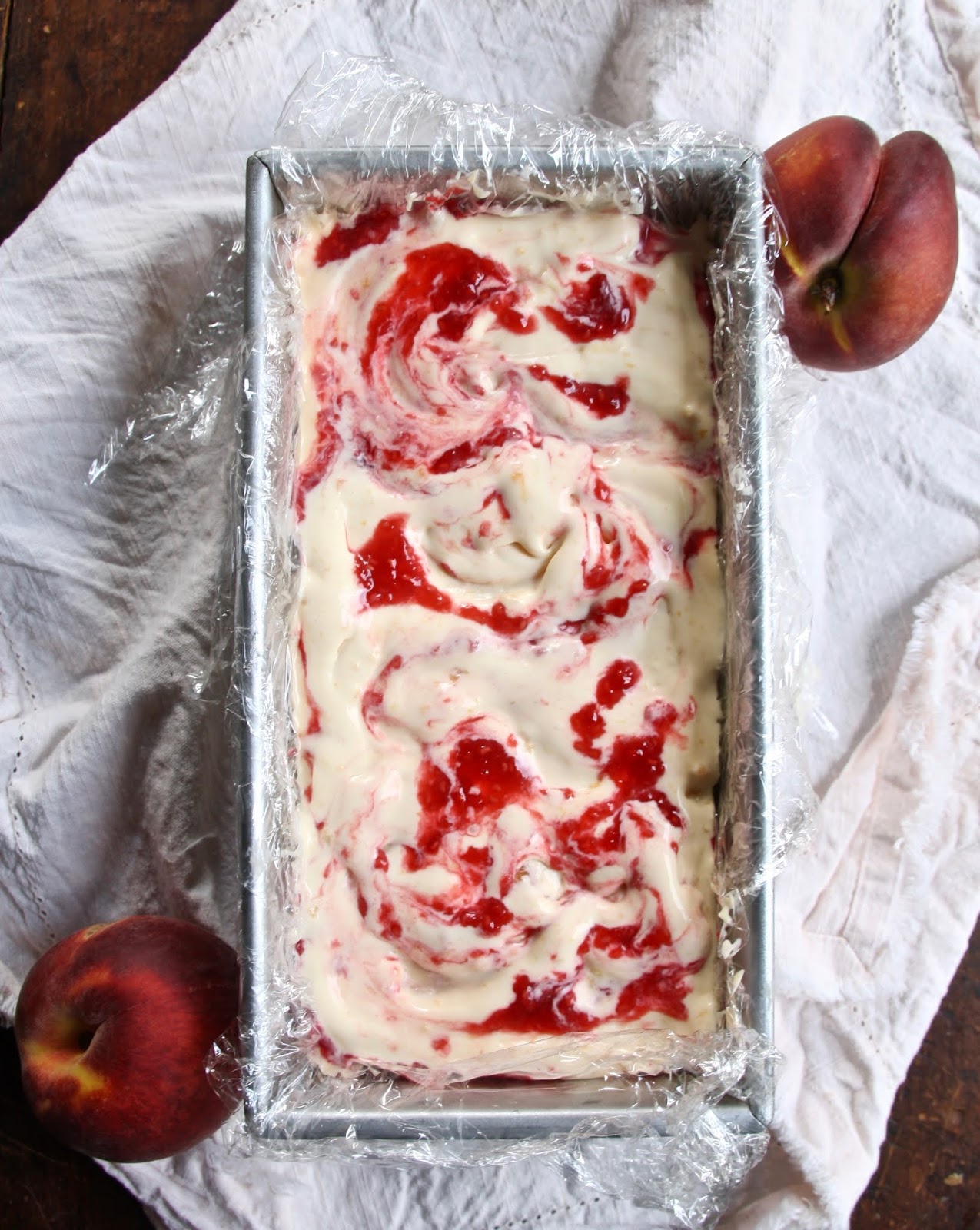 salted sugared spiced™: Peach Buttermilk Ice Cream w/ Raspberry Swirl