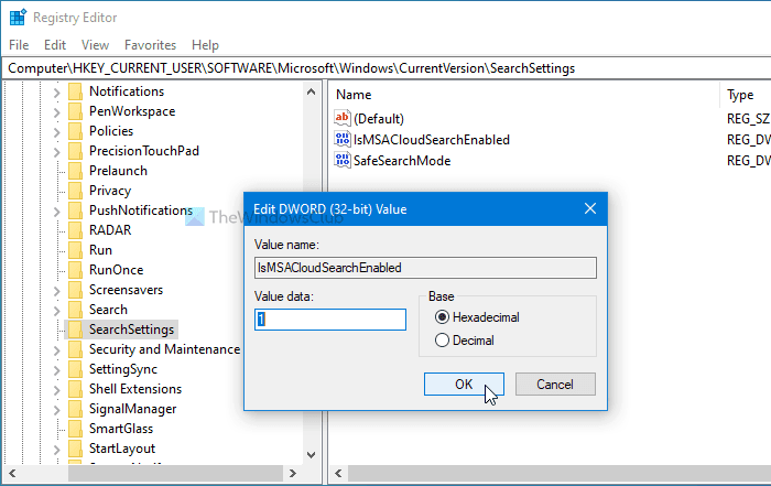 Jak povolit nebo zakázat vyhledávání cloudového obsahu ve vyhledávacím poli hlavního panelu