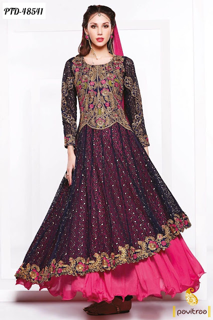 blue color chiffon wedding anarkali salwar suit 2016 online shopping India