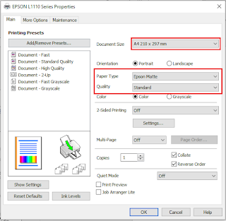 Settingan Cetak Foto L1110 Terbaik