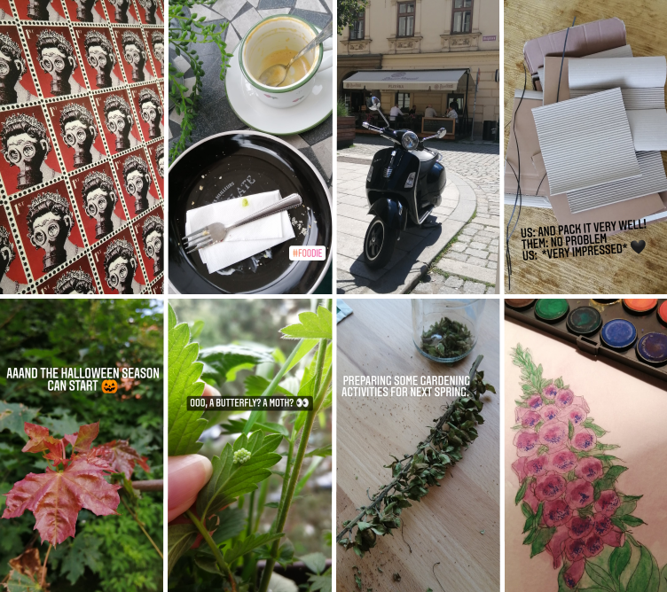 july 2021 instagram stories, georgiana quaint, banksy prague, vespa, takenoko boardgame, embroidery