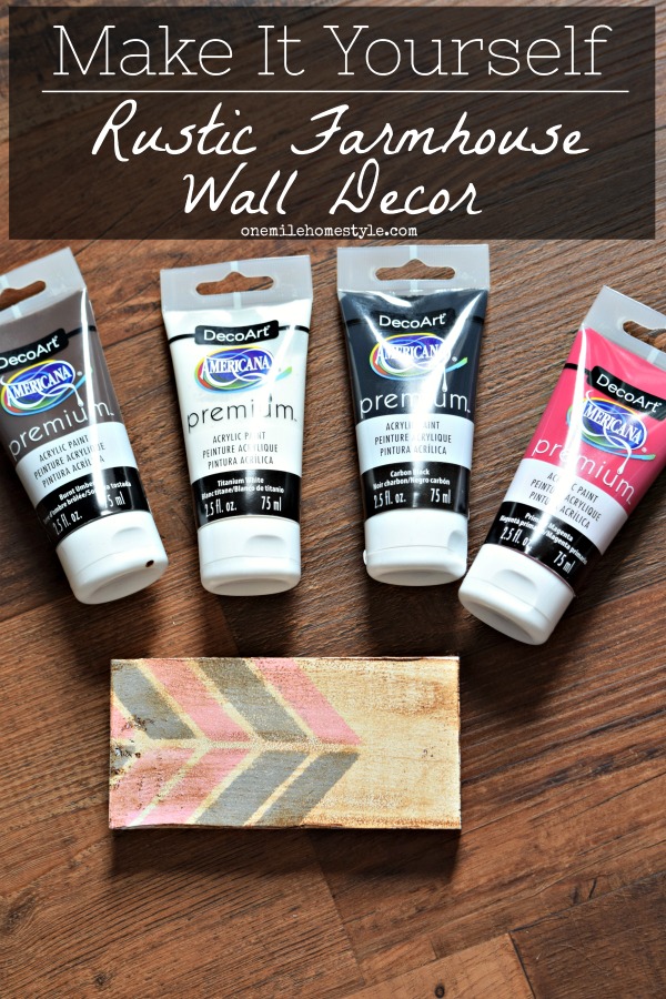 How to make DIY stenciled farmhouse style wall art with a vintage rustic finish with scrap wood and DecoArt acrylic paints