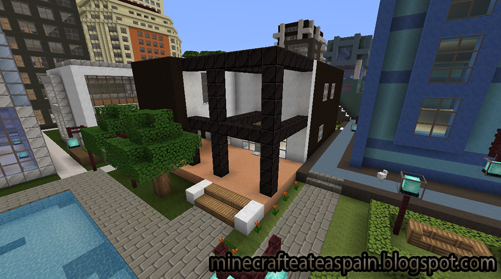 Creaciones Minecrafteate: Casa Moderna Blanco y Gris con jardín en Minecraft .