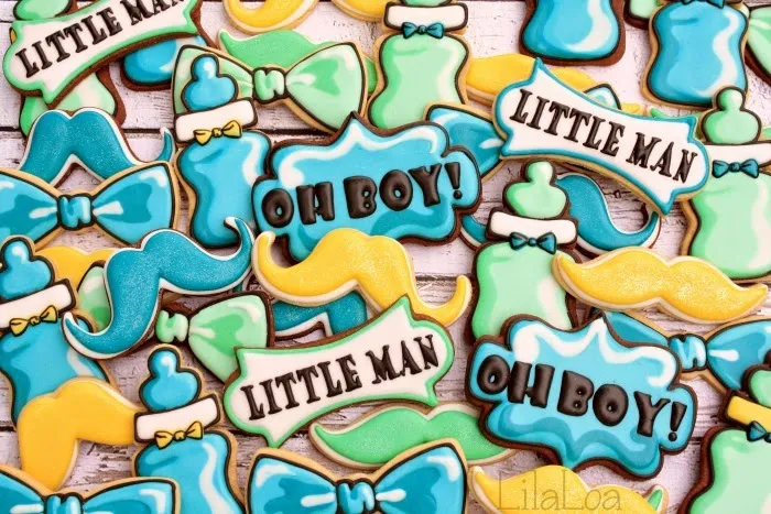 Decorated Bow Tie Cookies for a Little Man Baby Shower