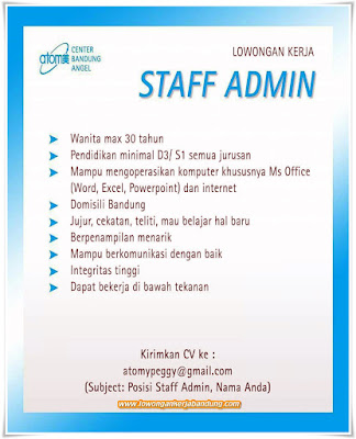Lowongan Kerja Staff Admin Center Bandung Angel