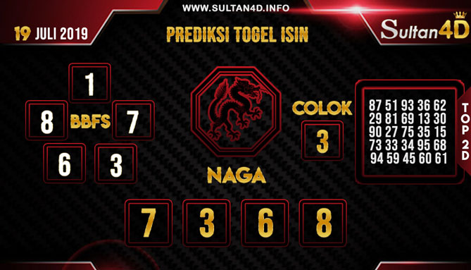 PREDIKSI TOGEL ISIN SULTAN4D 19 JULI 2019