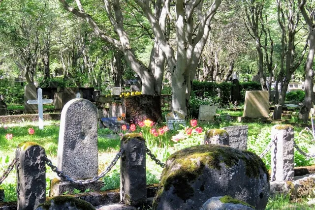 Gravestones in Hólavallagarður cemetery in Reykjavik Iceland