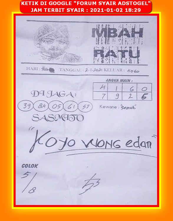 Syair Hk Tanggal 2 Januari 2021
