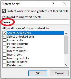 Enter password to unprotect sheet