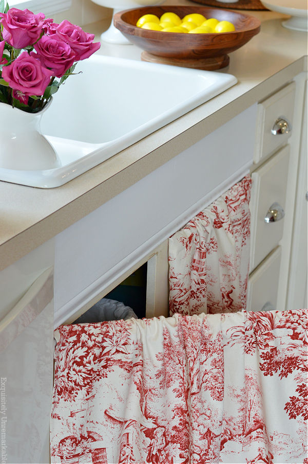 Red Toile Sink Skirt DIY Exquisitely Unremarkable