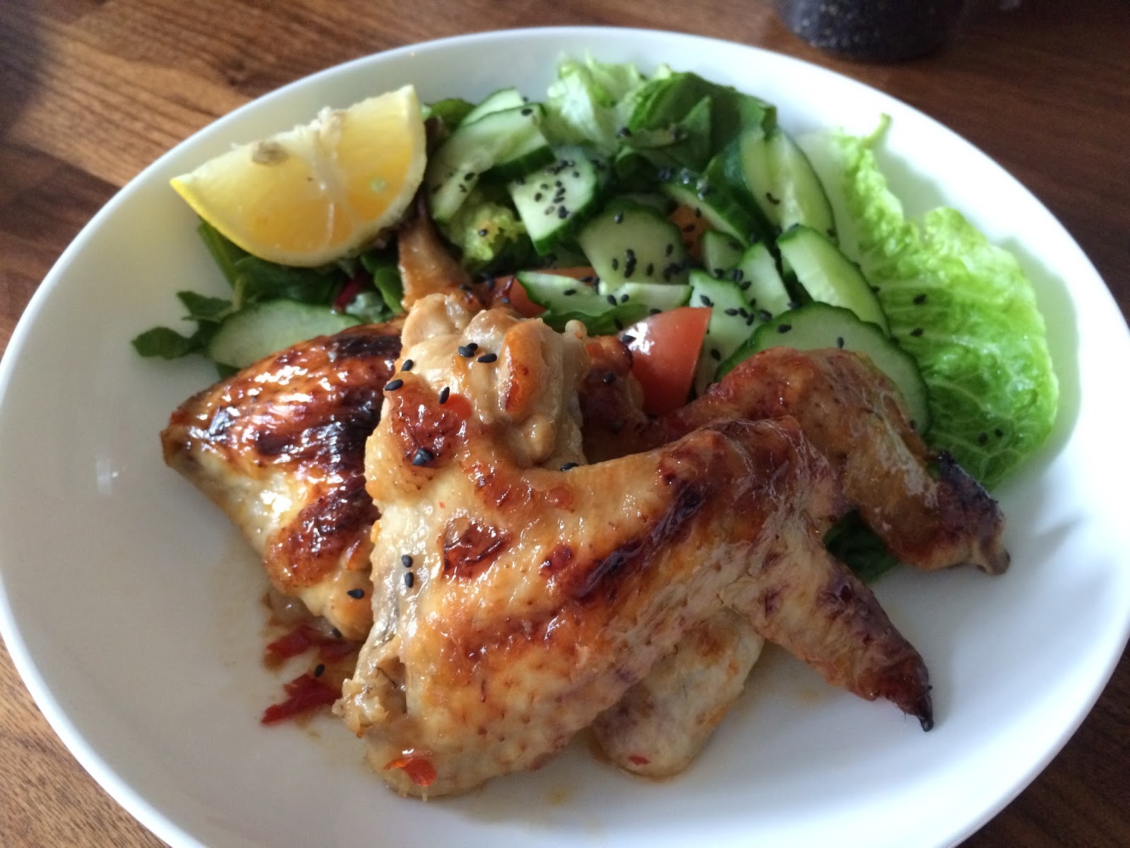 3 Ingredient Spicy + Tangy Chicken Wings with Salad / LUCY LOVES TO EAT