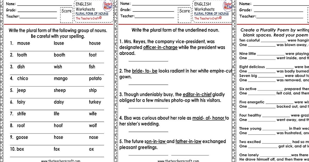 English Worksheets PLURAL FORM OF NOUNS The Teacher s Craft