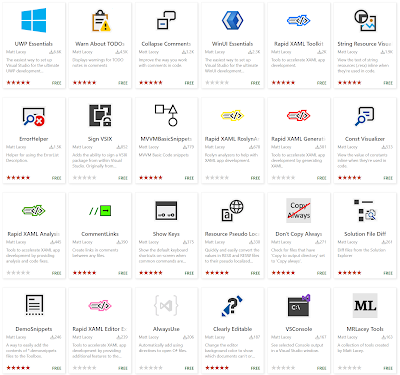 screenshot showing a selection of my extensions in the VS marketplace