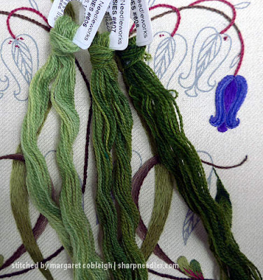 Gumnuts Daisies Rainforest green crewel wool to use on the big central leaves