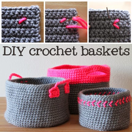 Neon touch baskets - Free crochet pattern