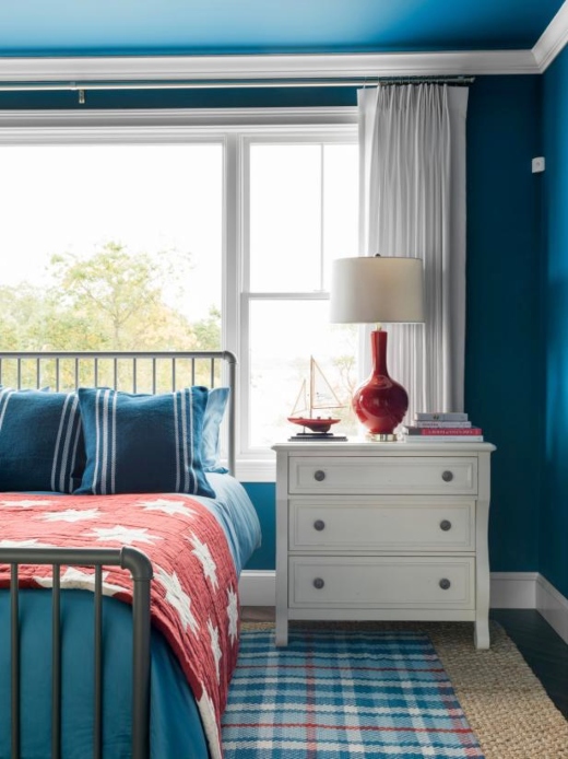 Blue Red White Coastal Americana Bedroom Idea