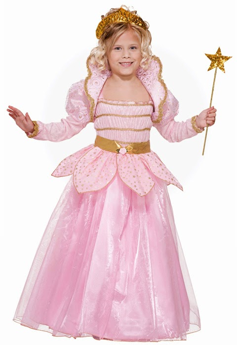 Little blond girl in pink princess costume