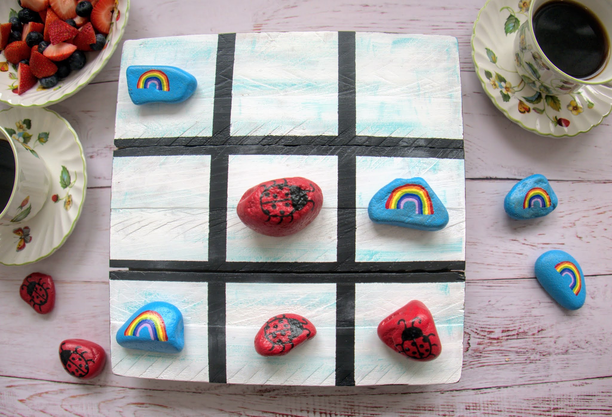 Tic Tac Toe Board Game with Rocks