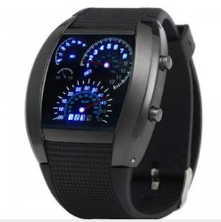 Relógio de carro KICCY LED azul w / Arch Dial + faixa de relógio de silicone - preto HOJE POR  R$ 22,61  OU  € 5,03