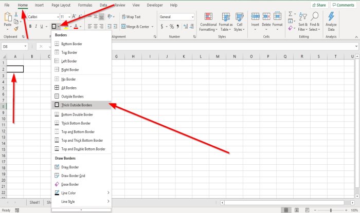 วิธีเพิ่มหรือลบ Borders to Cells ใน Microsoft Excel