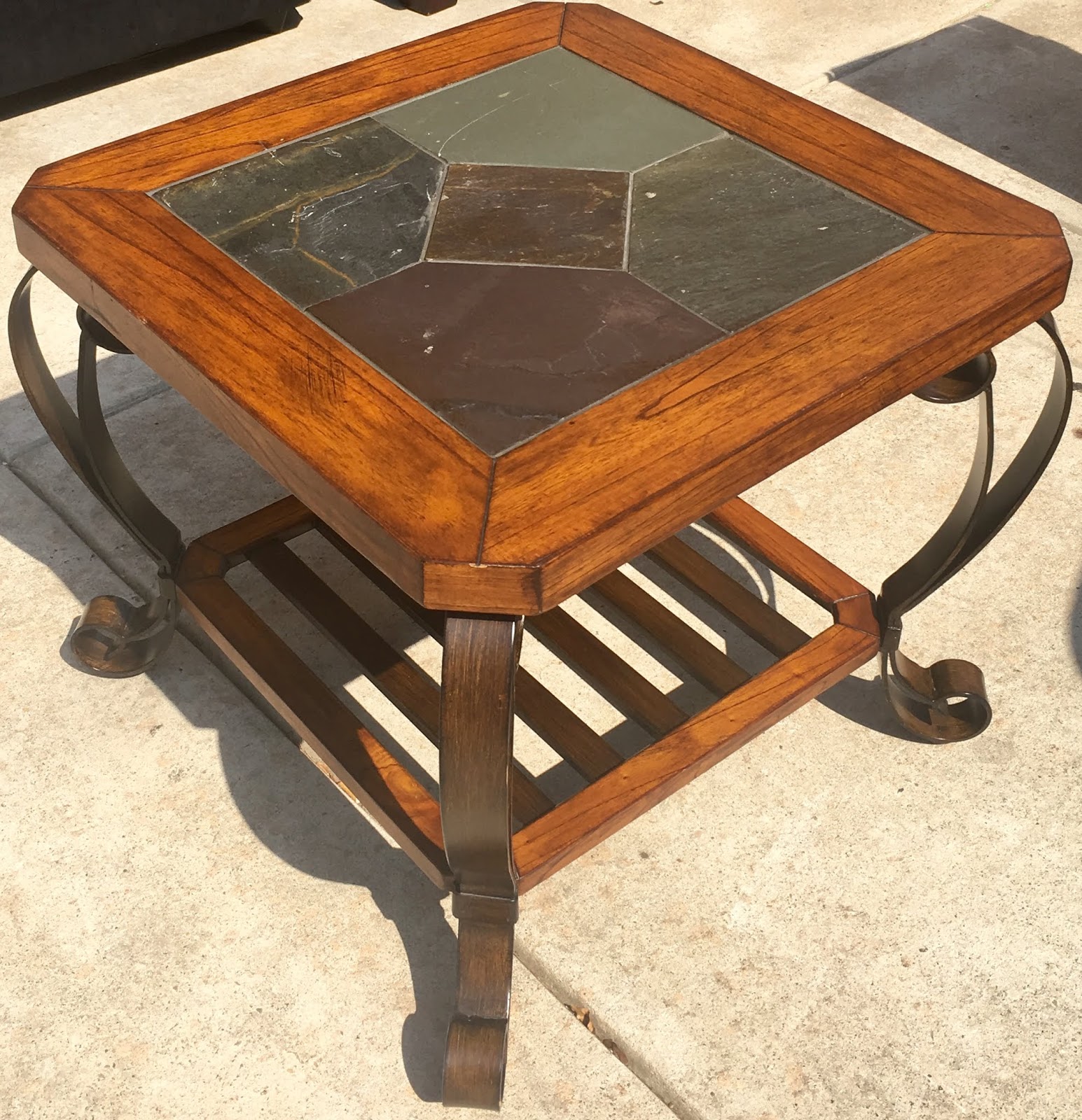 Uhuru Furniture & Collectibles Hardwood & Metal End Table with Stone