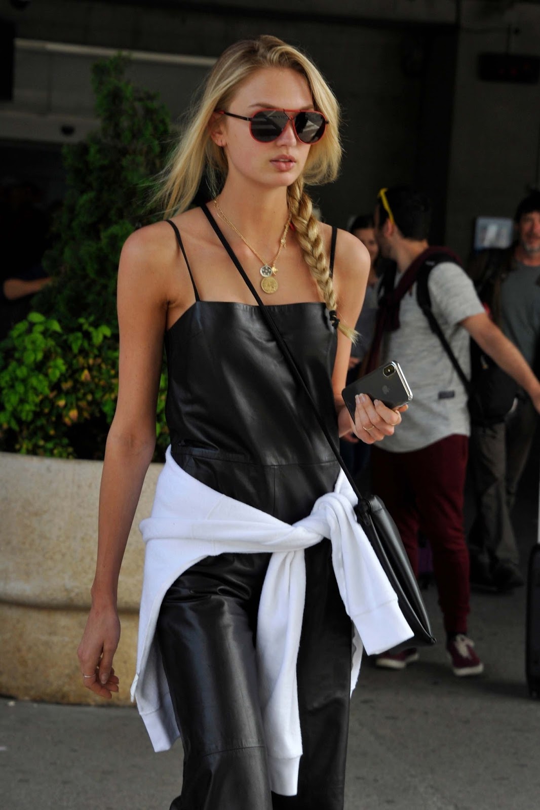 Lovely Ladies in Leather: Romee Strijd in a leather jumpsuit