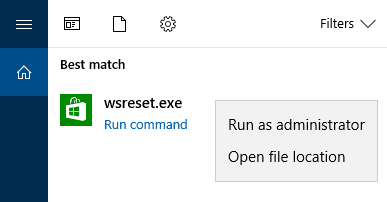 Cancella la cache di Windows Store con WSReset.exe