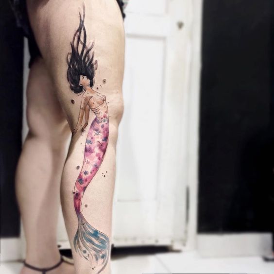 colorful mermaid tattoo design for legs