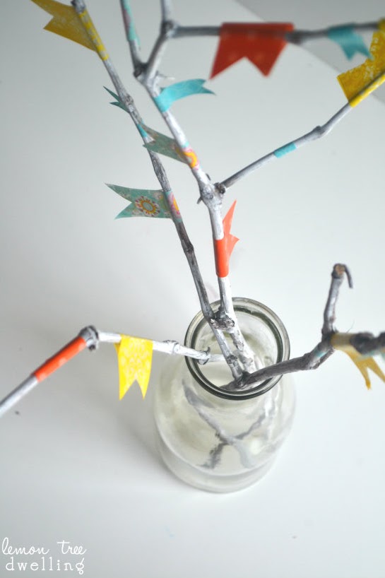 Spring twig tree with washi tape & fabric buds from Lemon Tree Dwelling