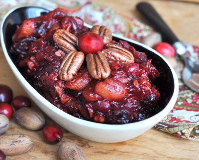 Cranberry Chutney ♥ KitchenParade.com, a thick relish with pecans, raisins, dried apricots, ginger and spices. One of my oldest recipes, perfect for Thanksgiving and beyond.