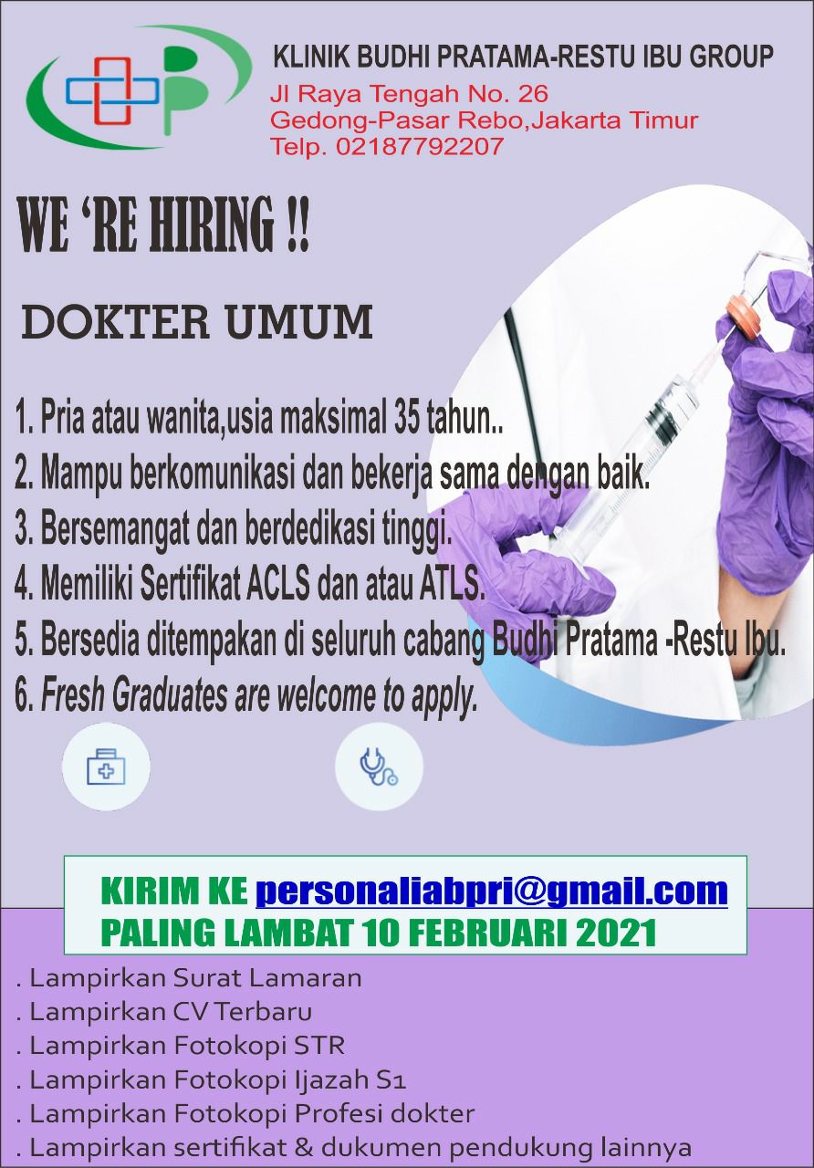 Loker Dokter Klinik Budhi Pratama Restu Ibu Group Jakarta Timur