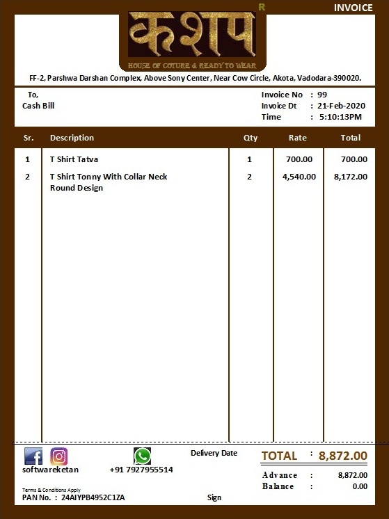 Readymade Garments Invoices ~ Billing Software Guru