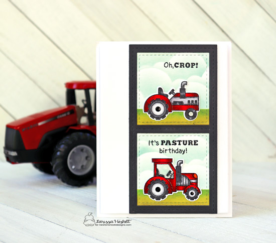 Tractor Card by Larissa Heskett | Farming Fun Stamp Set, Slimline Frames & Windows Die Set and Clouds Stencil by Newton's Nook Designs #newtonsnook