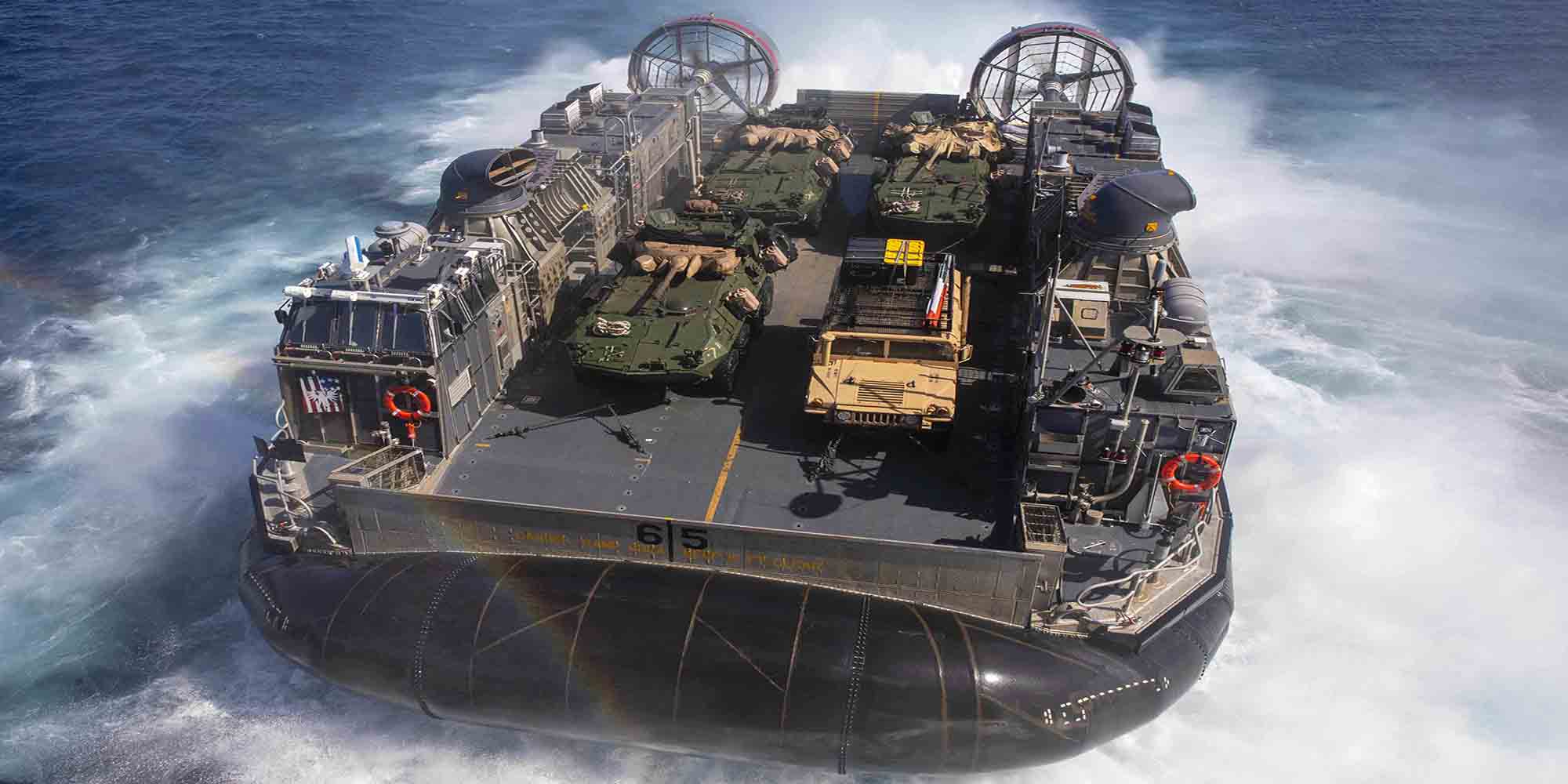 US Landing Craft Air Cushion can carry up to 75 tons at speeds over 46 mph