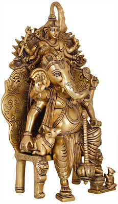 Ganesha on Throne with Nandi and Shadbhuja Shiva